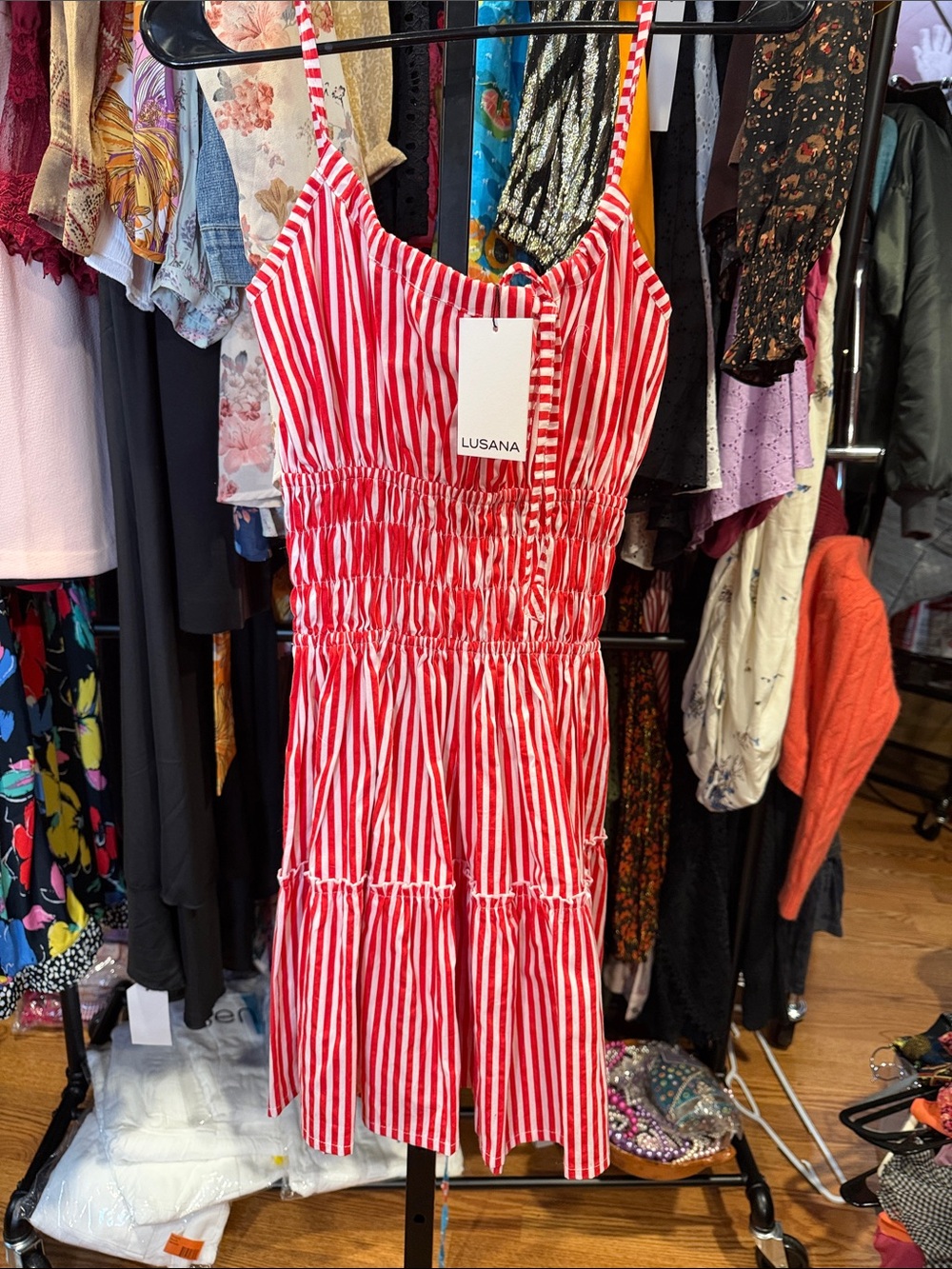Lusana Red & White Striped Mini Dress